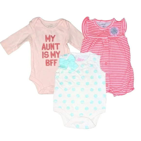 Set for 3  | Carter’s “My Aunt is My BFF” onesie & Striped Romper| Newborn - Picture 10 of 10